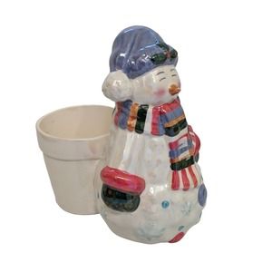 Bloom Rite Christmas Snowman Shiny Small Flower Pot Planter